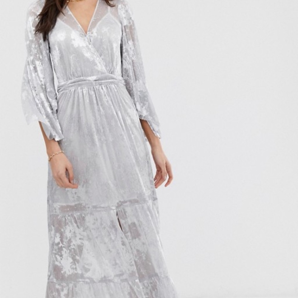 NWT Ba&Sh BASH Vianca Silver Maxi Dress M